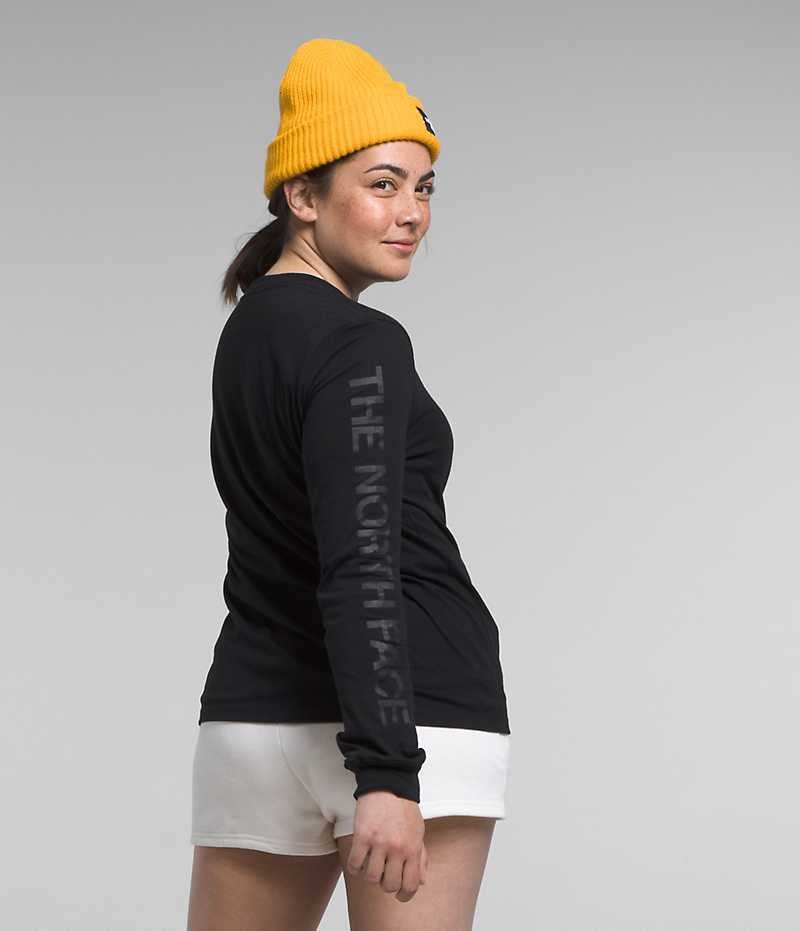 The North Face Long Sleeve Sleeve Hit Baskılı Tişört Kadın Siyah | TÜRKIYE ONIL